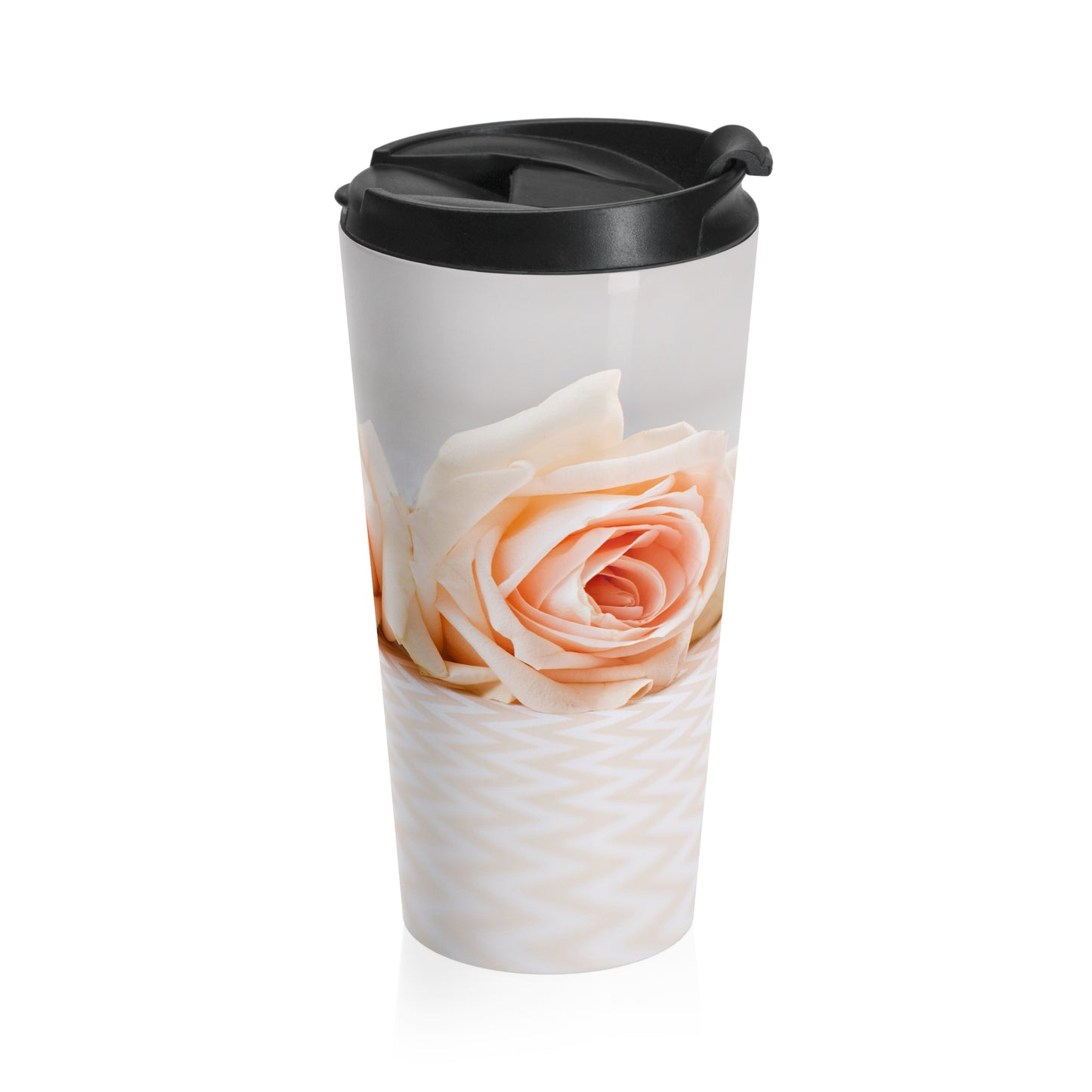 Stainless Steel Travel Mug (Cream Roses Chevron)