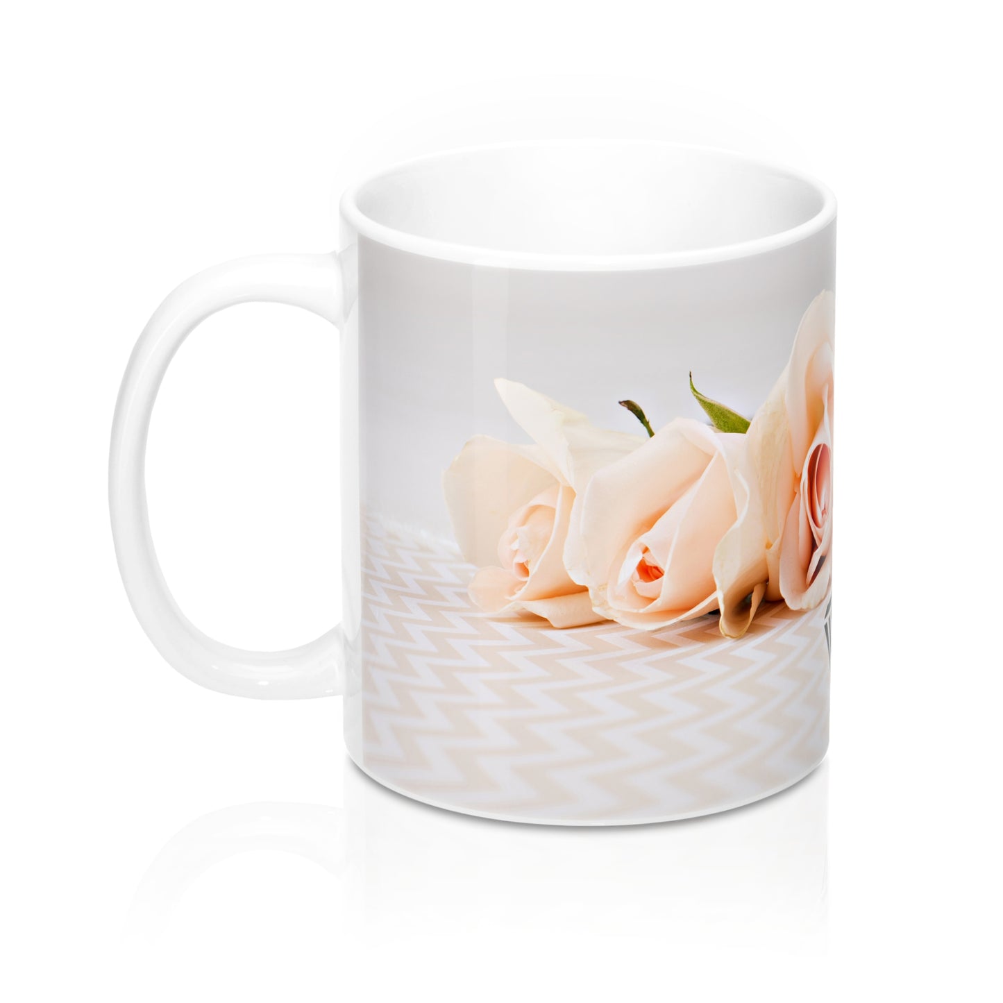 Ceramic Drinking Mug (Cream Roses Chevron)