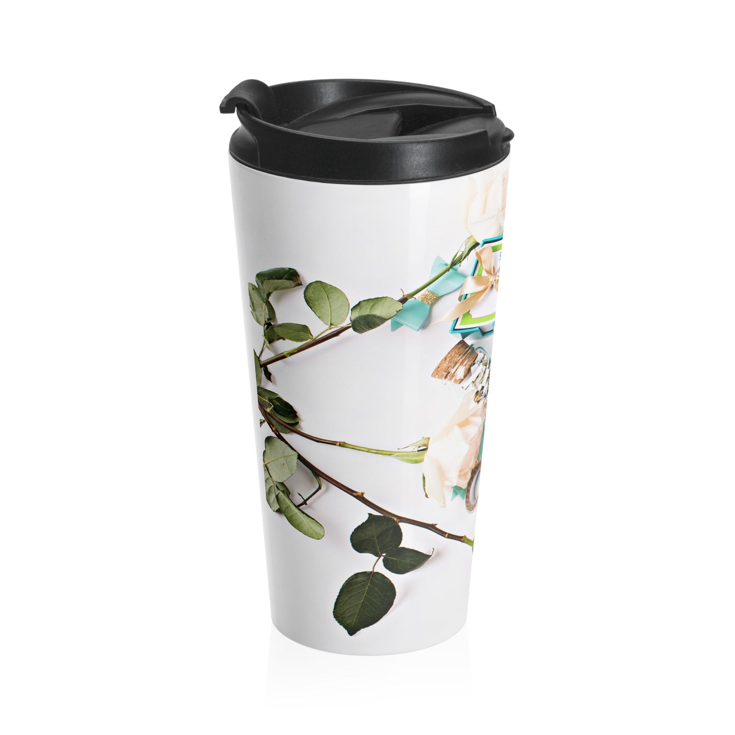 Stainless Steel Travel Mug (Turquoise Journal Gold Scissors)