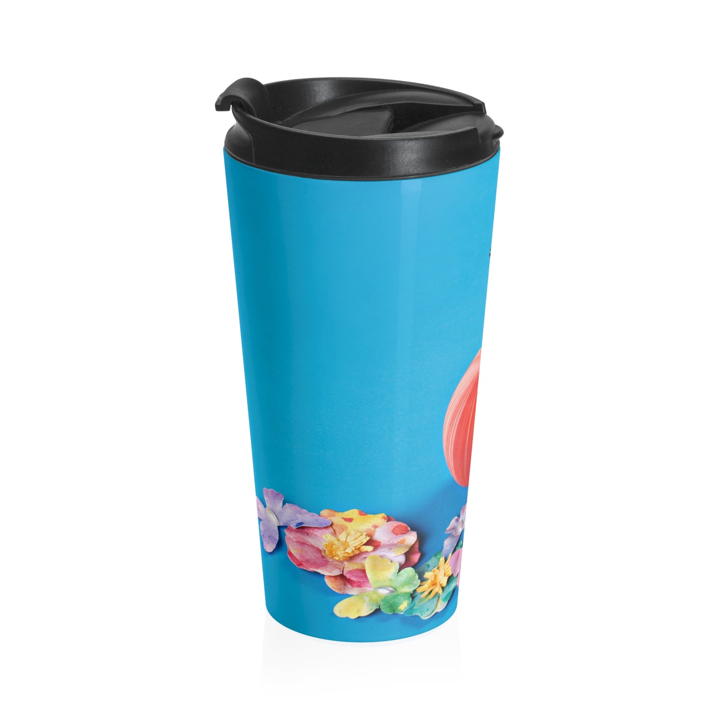 Stainless Steel Travel Mug (Blue Flowers Orange Apple)