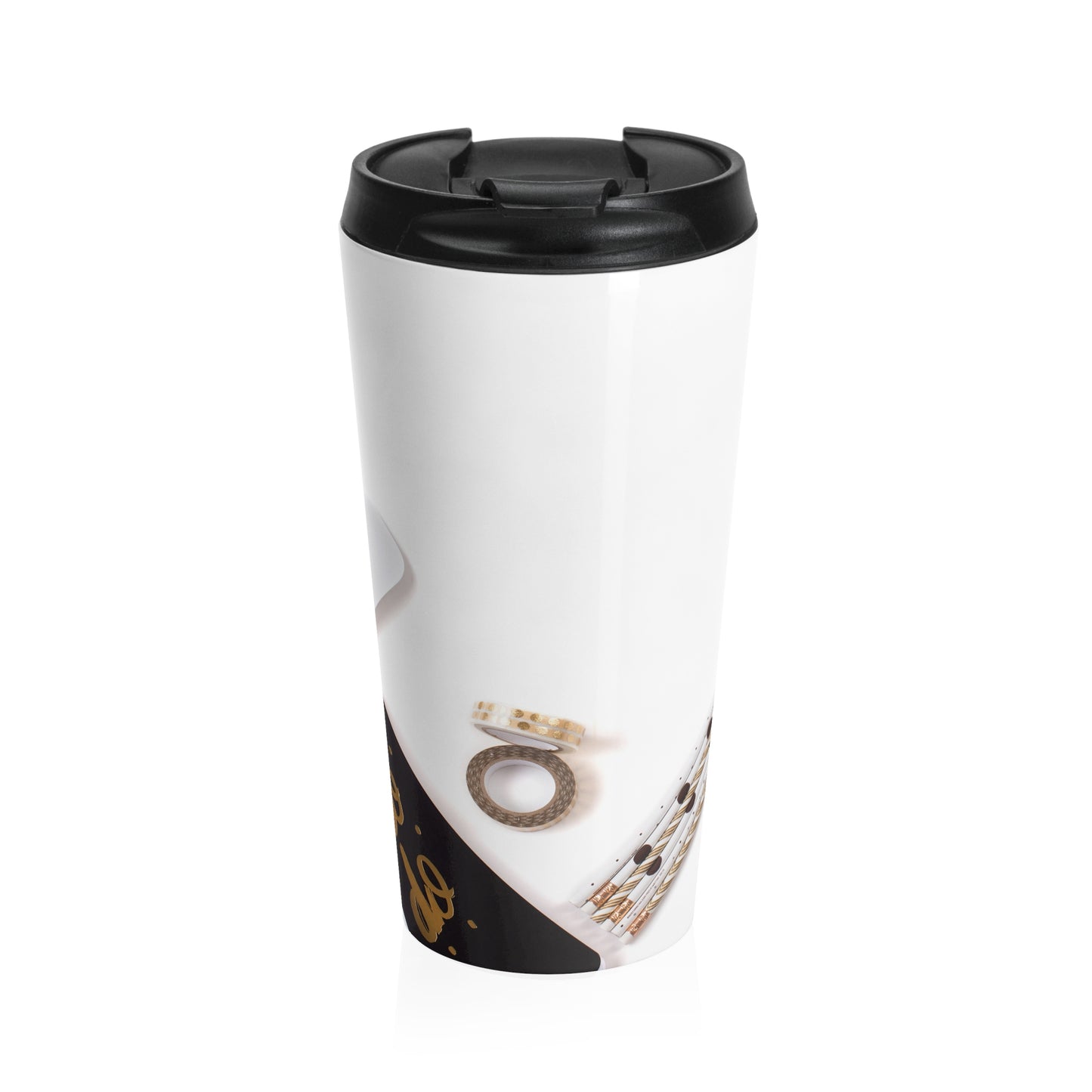 Stainless Steel Travel Mug (Black White Gold To Do)