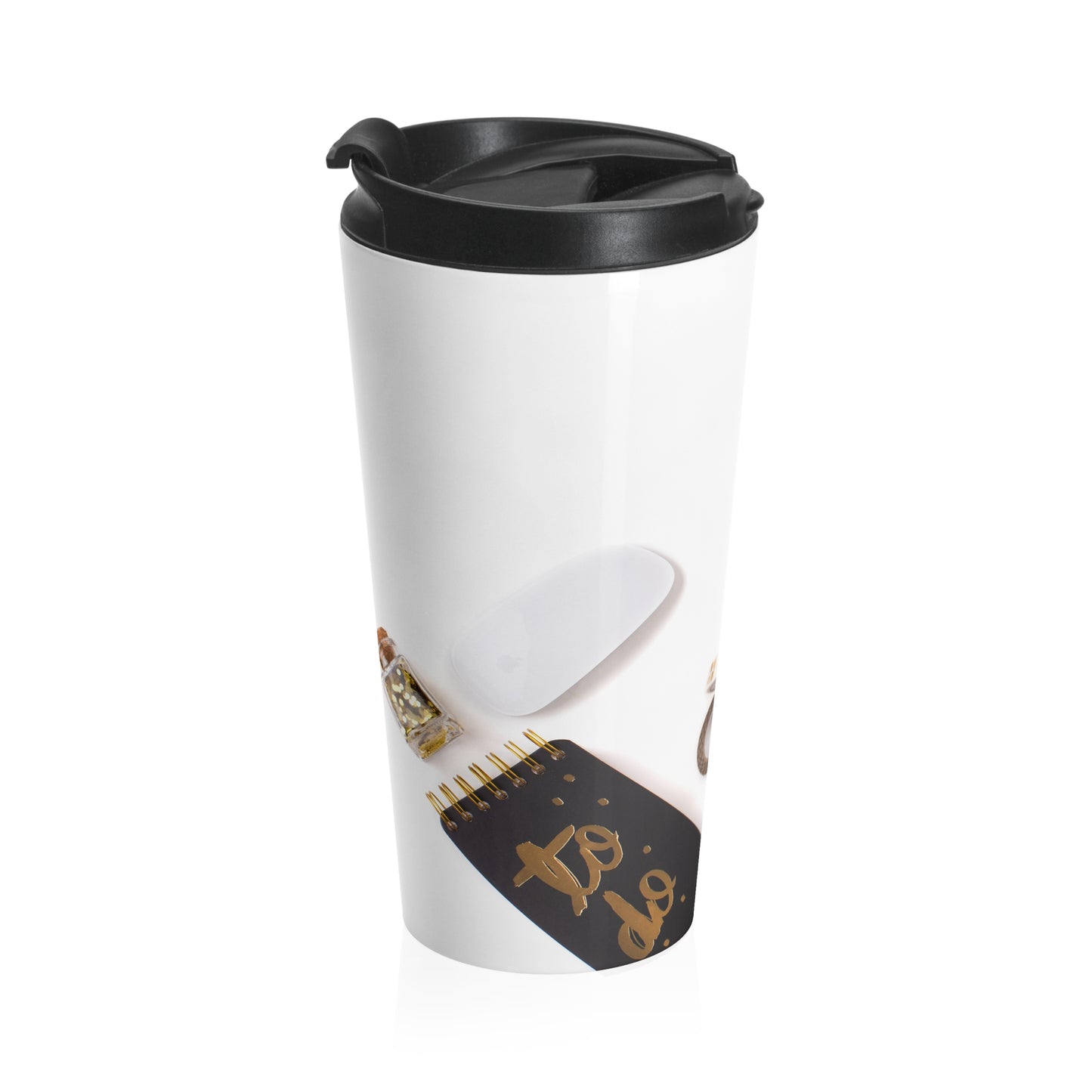 Stainless Steel Travel Mug (Black White Gold To Do)