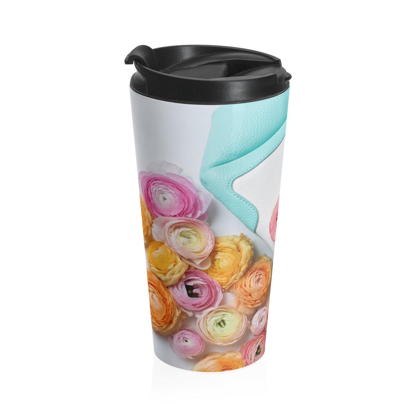 Stainless Steel Travel Mug (Peonies Pink Orange Blue Bag)