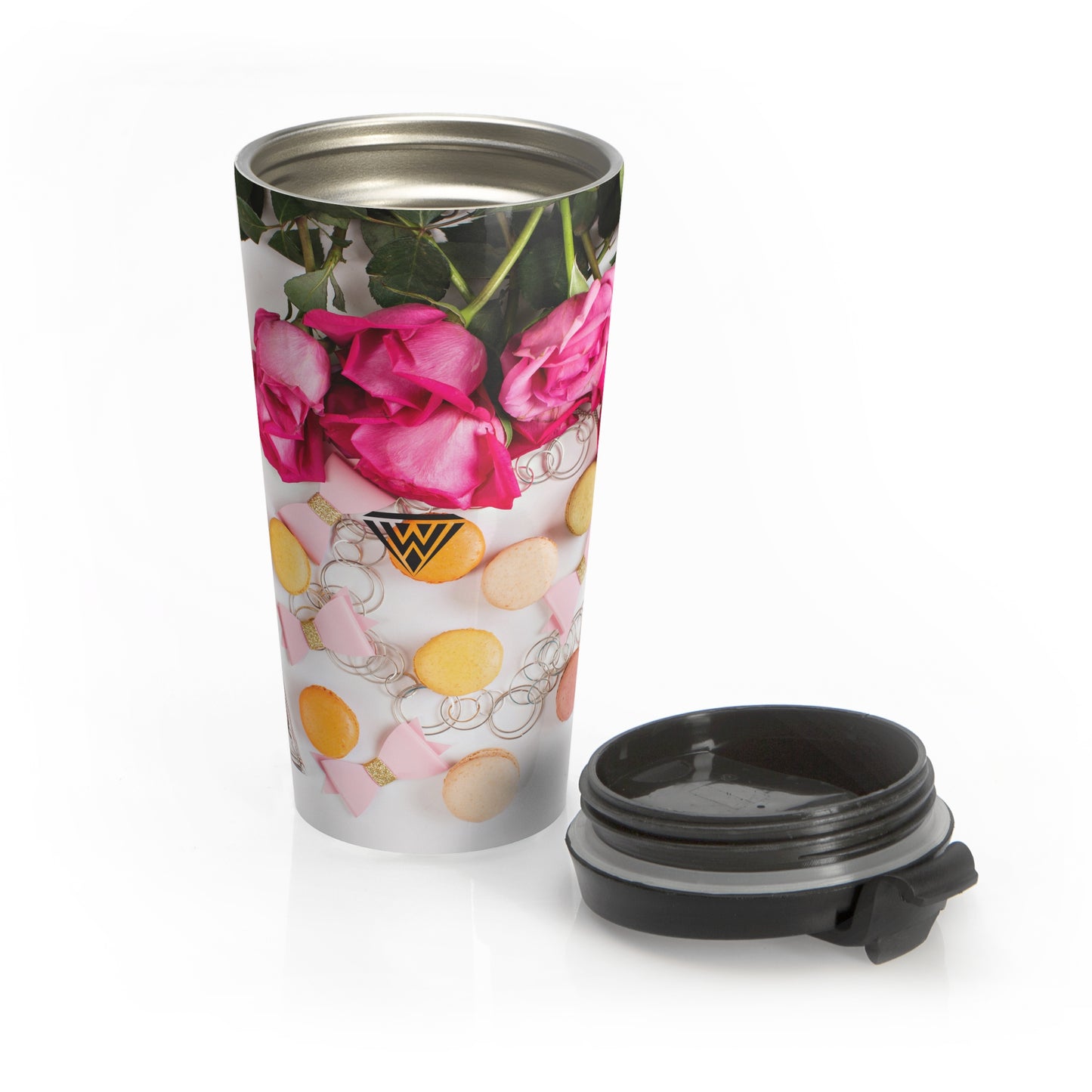 Stainless Steel Travel Mug (Paris Roses Macarons Pink)