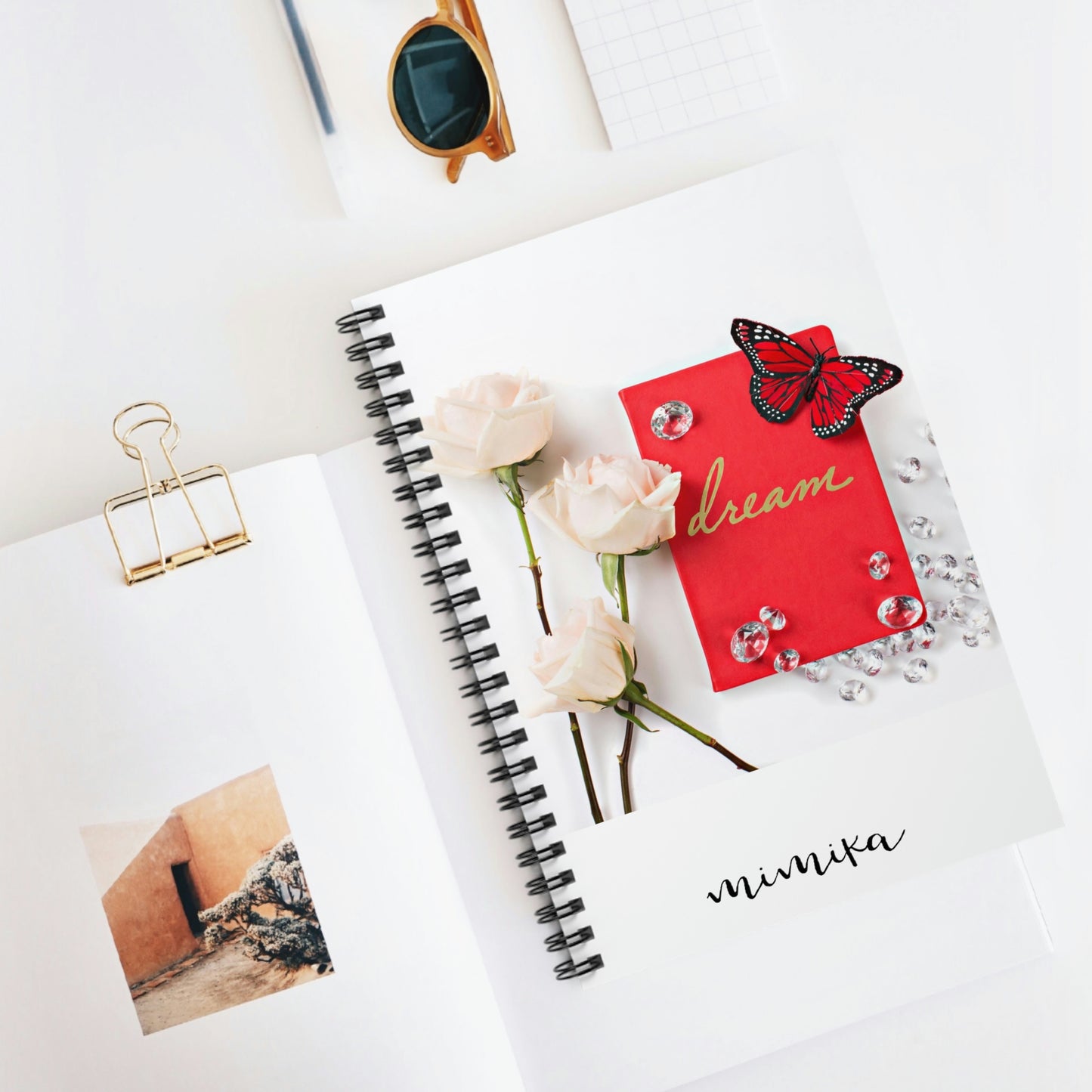 Spiral Notebook - Ruled Line (Red Butterly Diamonds Cream Roses)