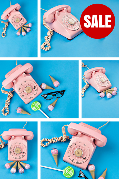 Stock Photo BUNDLE (Set of 10) Pink Phone Blue Background