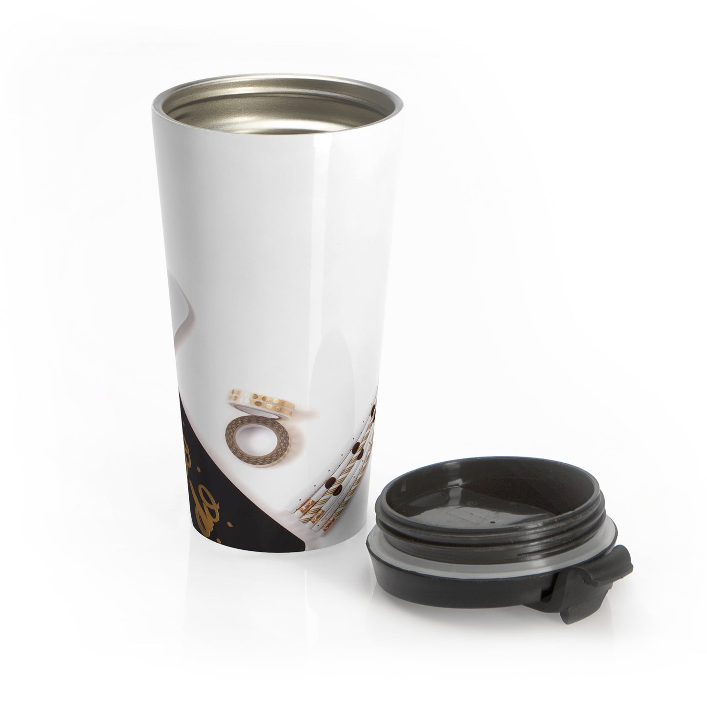 Stainless Steel Travel Mug (Black White Gold To Do)