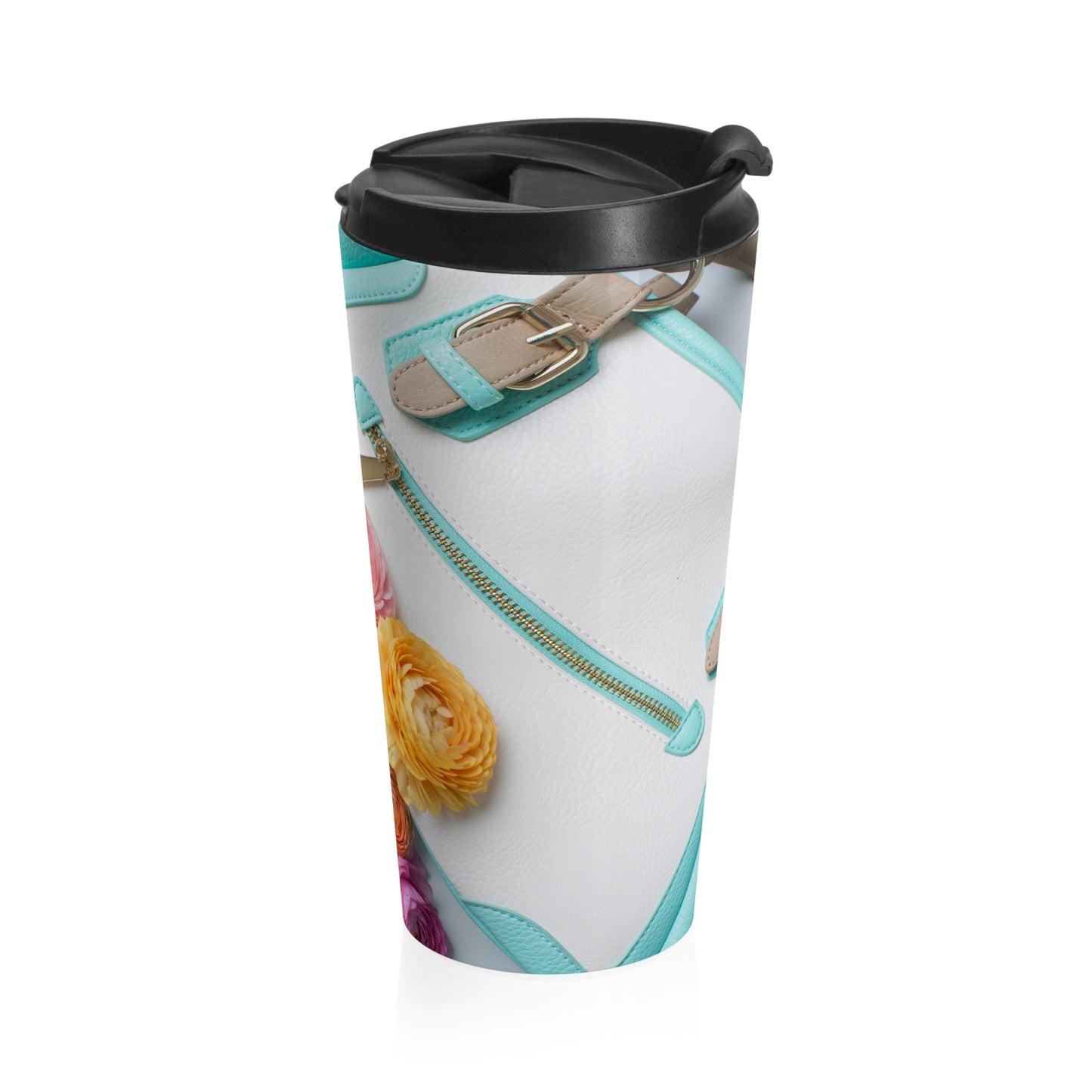 Stainless Steel Travel Mug (Peonies Pink Orange Blue Bag)