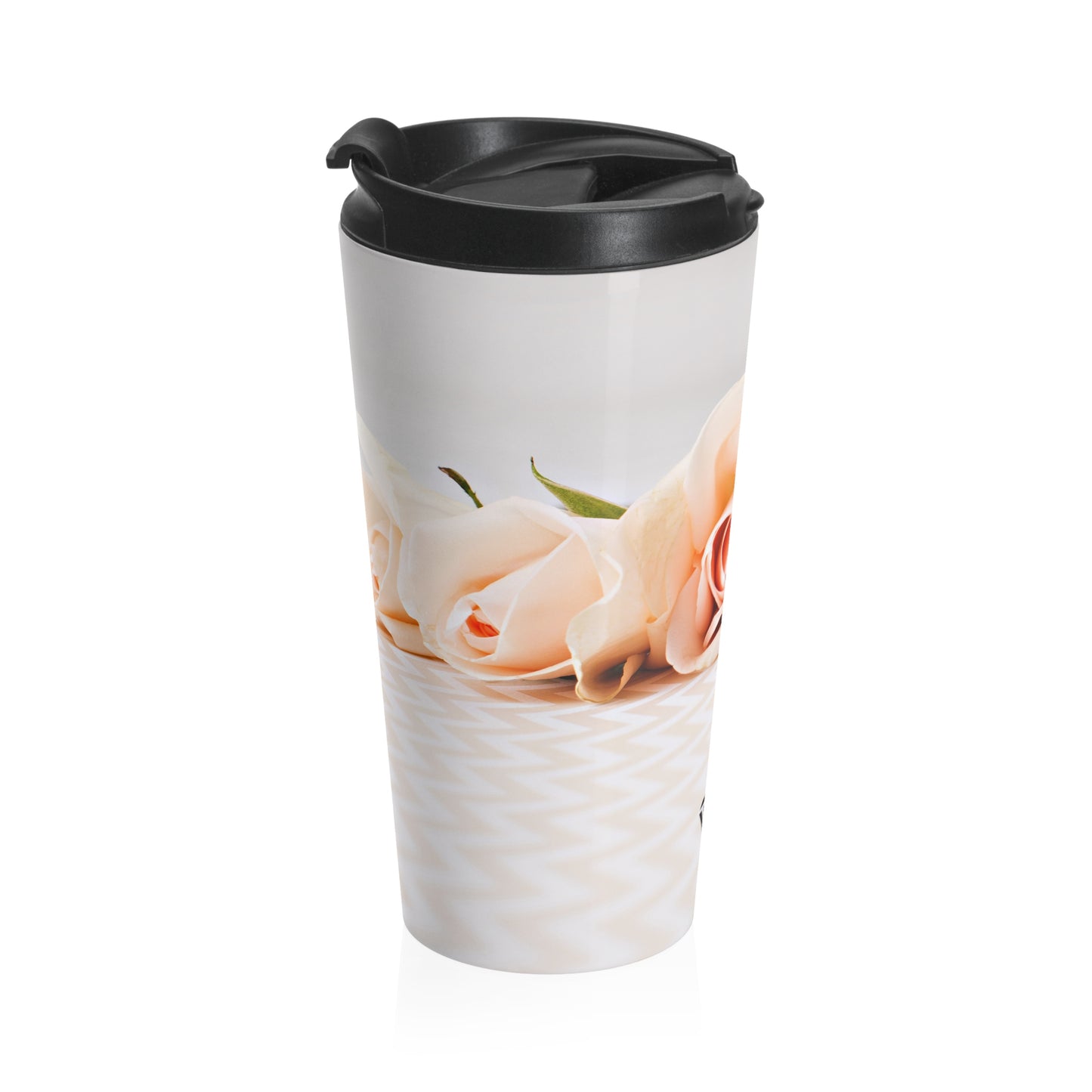 Stainless Steel Travel Mug (Cream Roses Chevron)