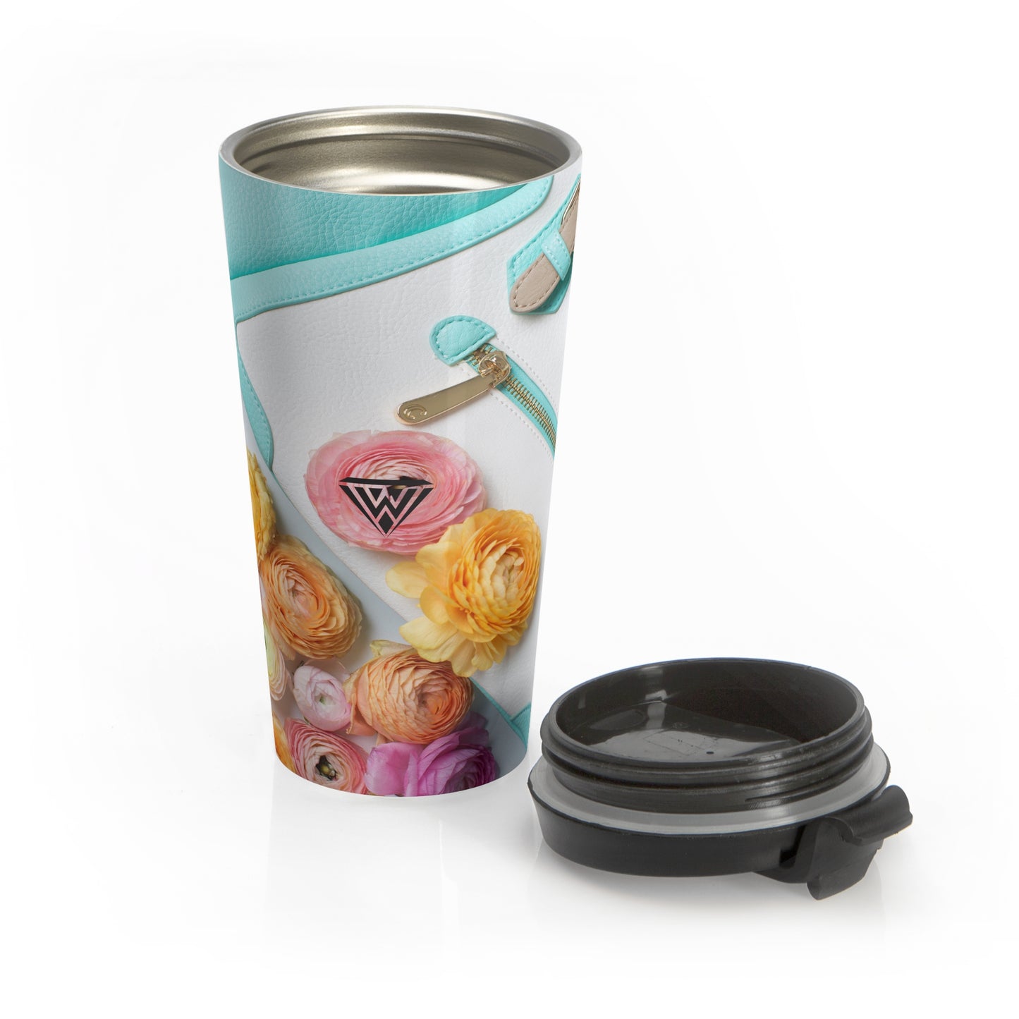 Stainless Steel Travel Mug (Peonies Pink Orange Blue Bag)