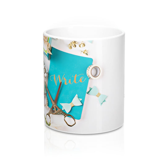Ceramic Drinking Mug (Turquoise Journal Gold Scissors)