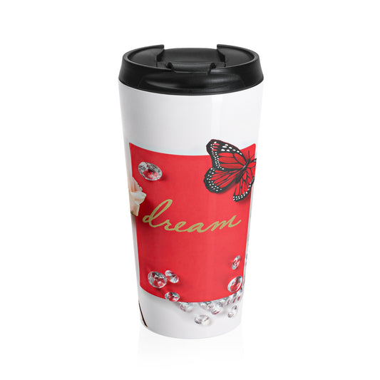 Stainless Steel Travel Mug (Diamonds Red Butterfly)