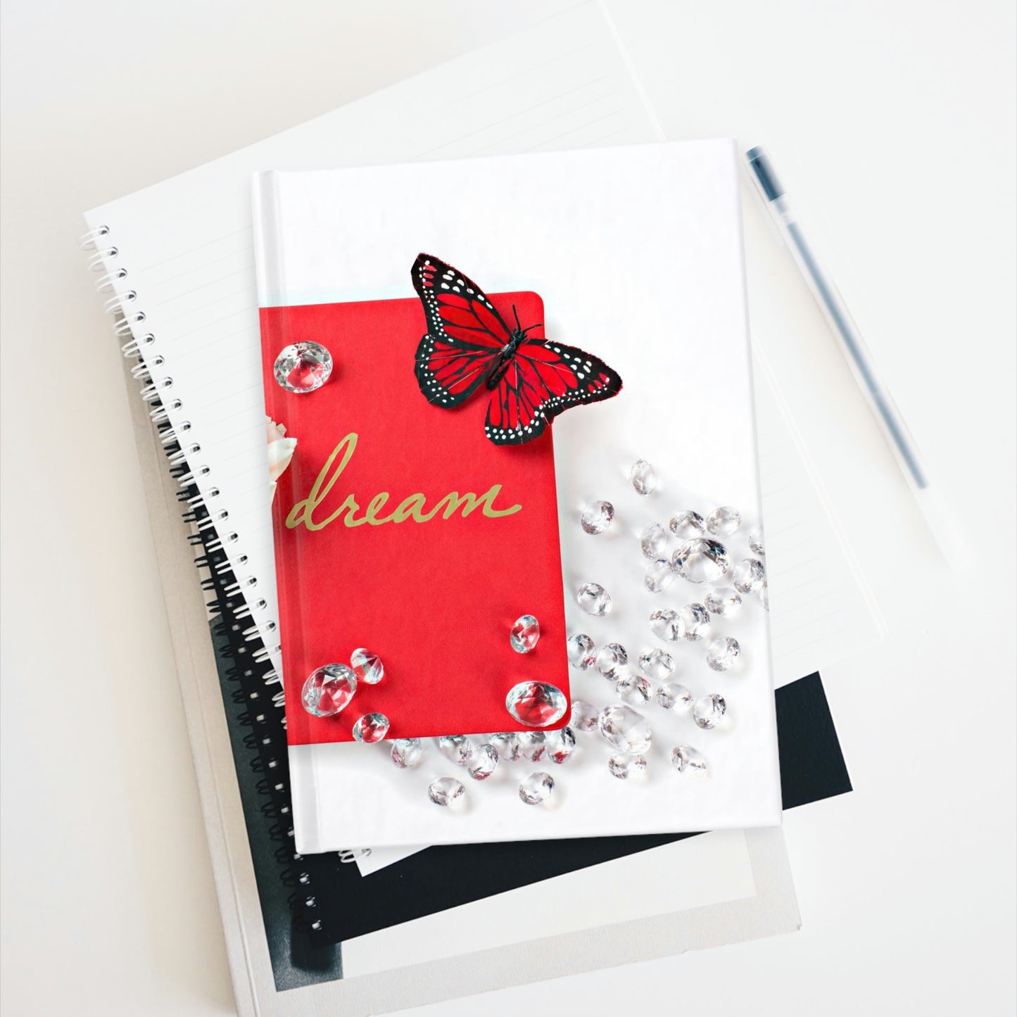 Journal - Ruled Line (Red Butterly Diamonds Cream Roses)