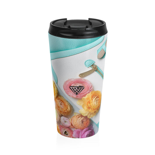 Stainless Steel Travel Mug (Peonies Pink Orange Blue Bag)