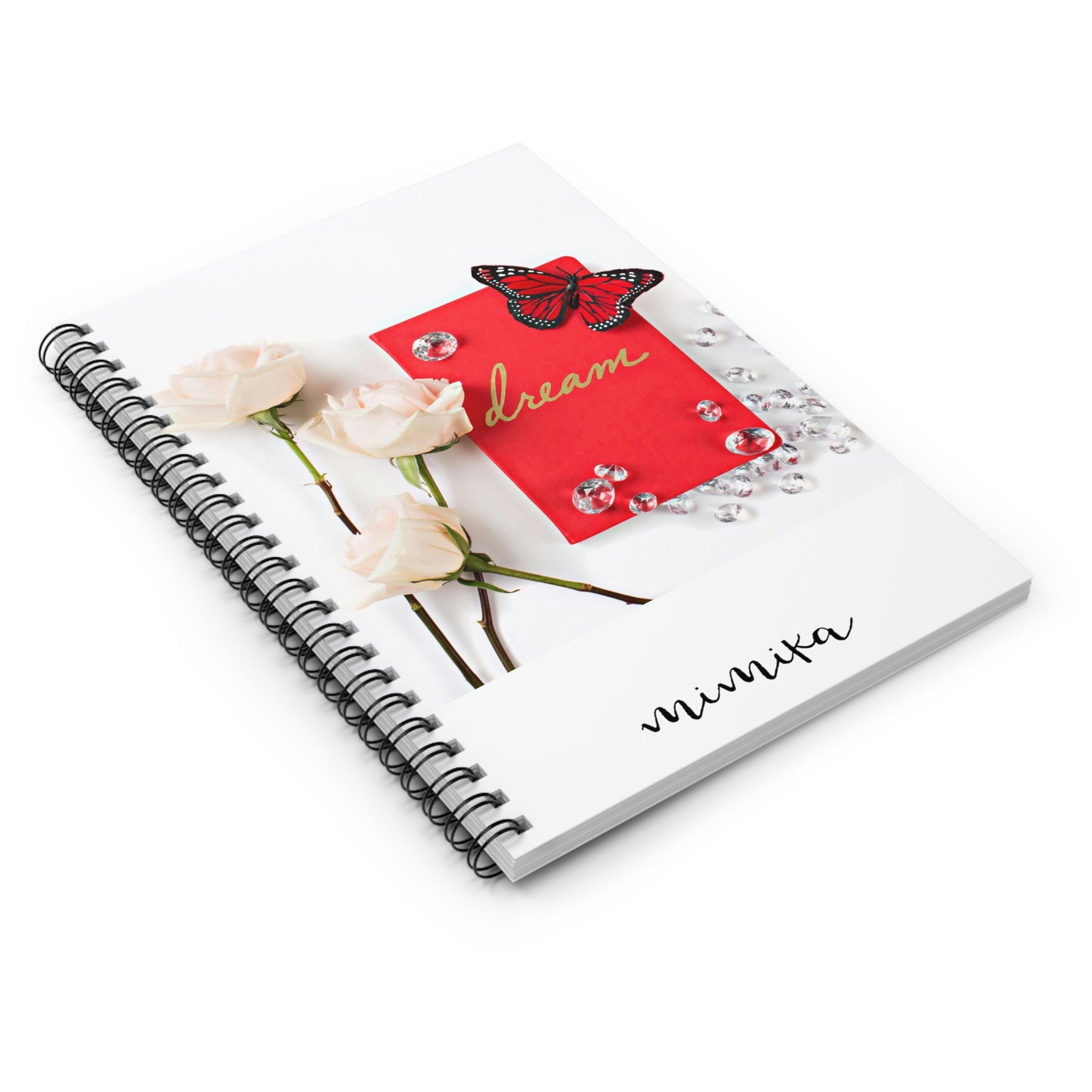 Spiral Notebook - Ruled Line (Red Butterly Diamonds Cream Roses)