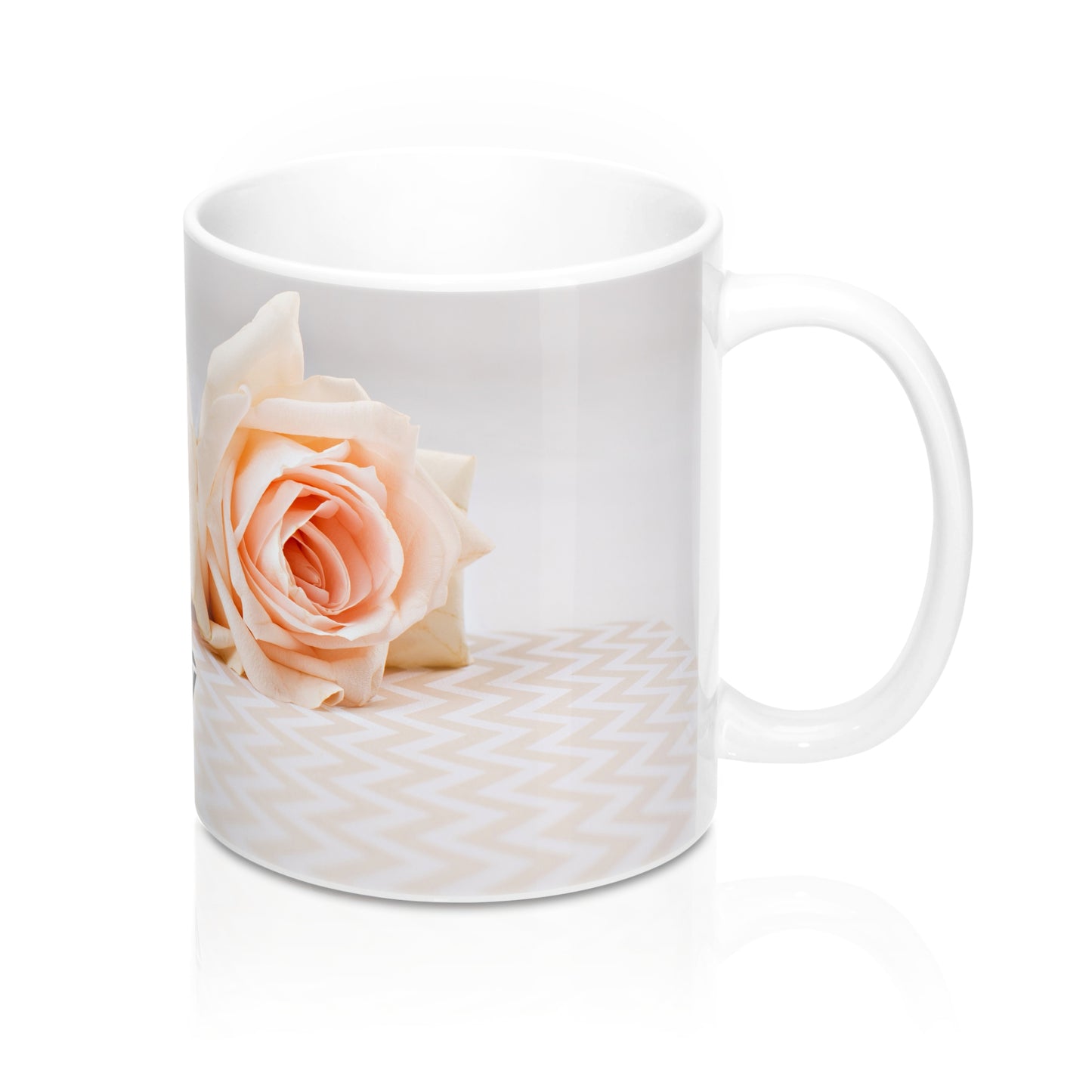 Ceramic Drinking Mug (Cream Roses Chevron)