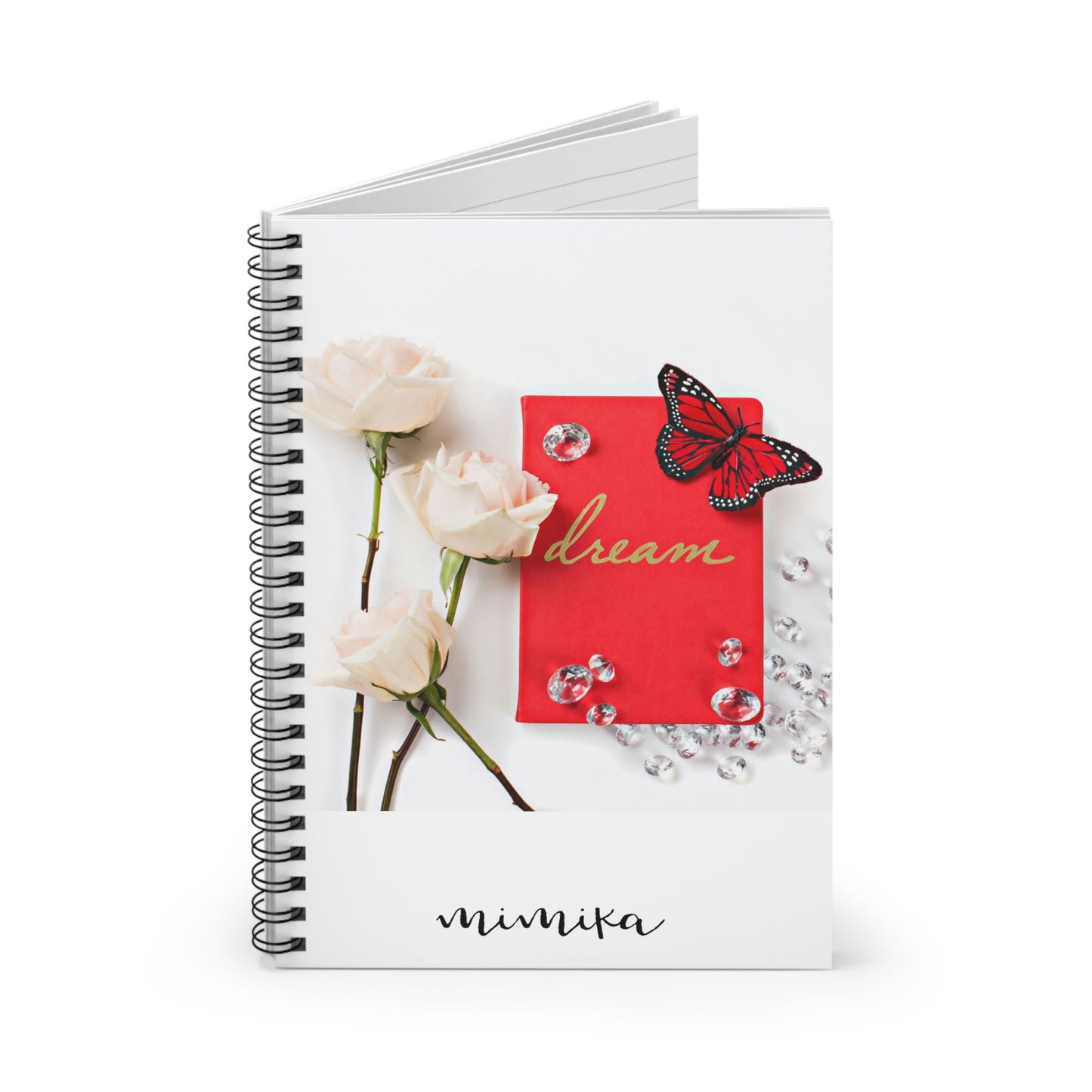 Spiral Notebook - Ruled Line (Red Butterly Diamonds Cream Roses)