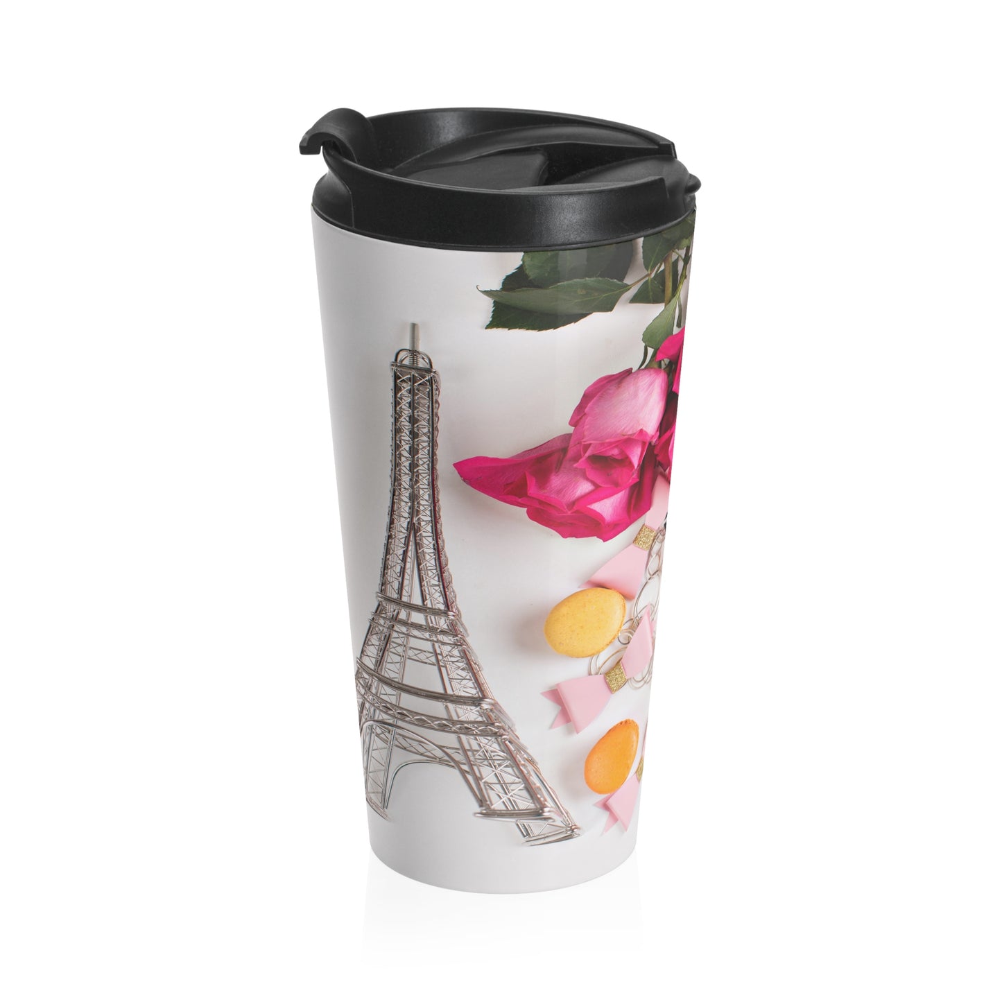 Stainless Steel Travel Mug (Paris Roses Macarons Pink)