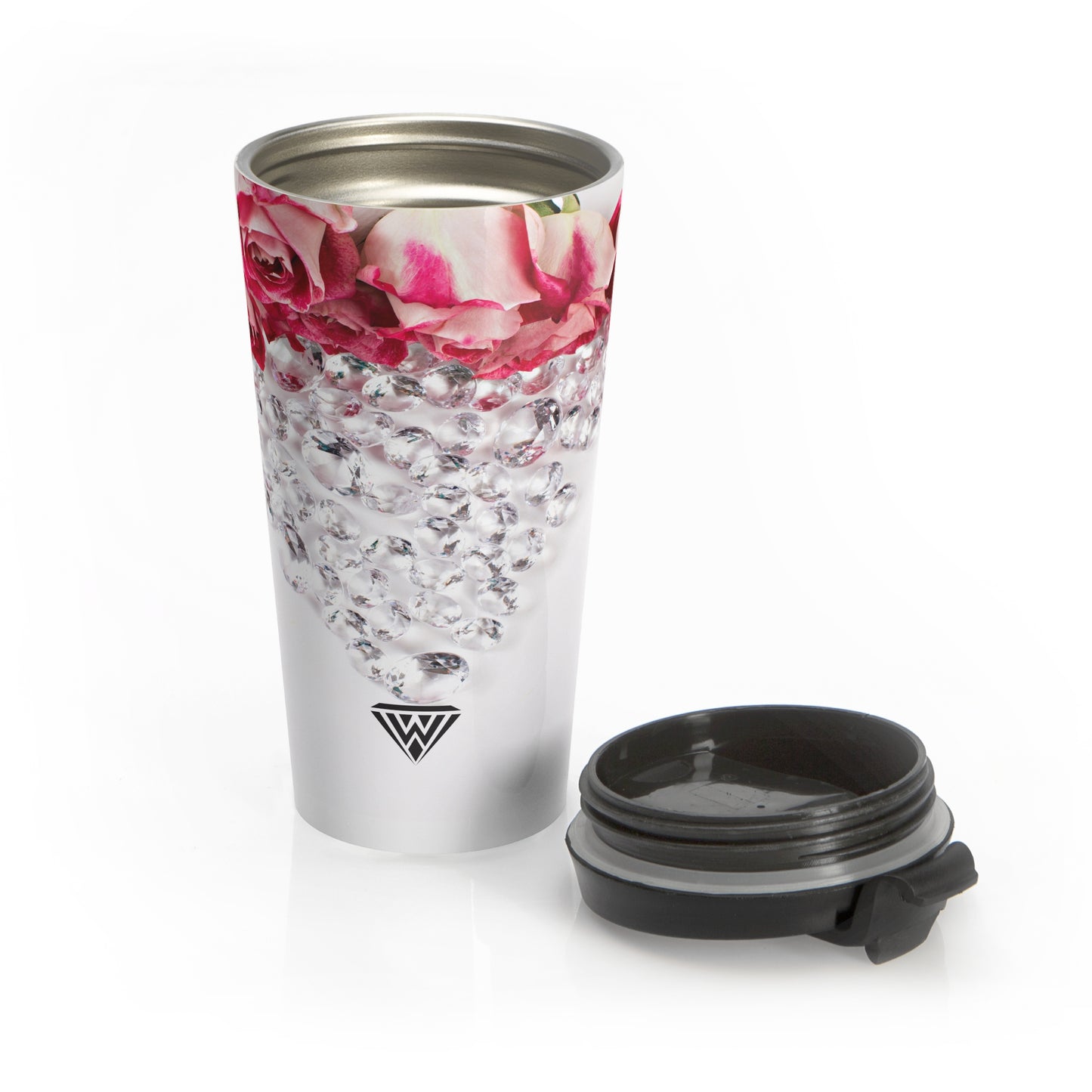 Stainless Steel Travel Mug (Diamonds Prink Roses)