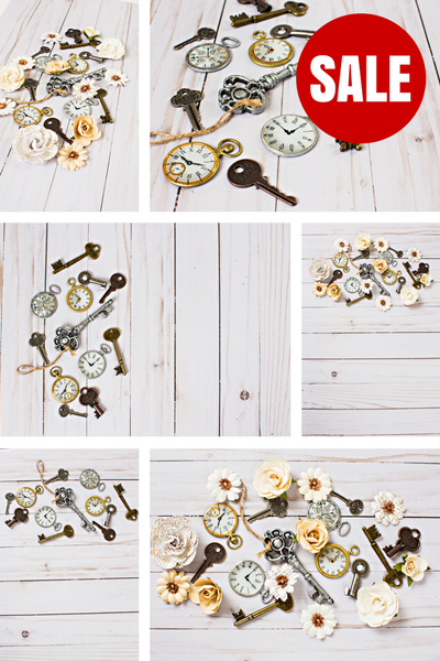 Stock Photo BUNDLE (Set of 10) Keys Clocks Flowers