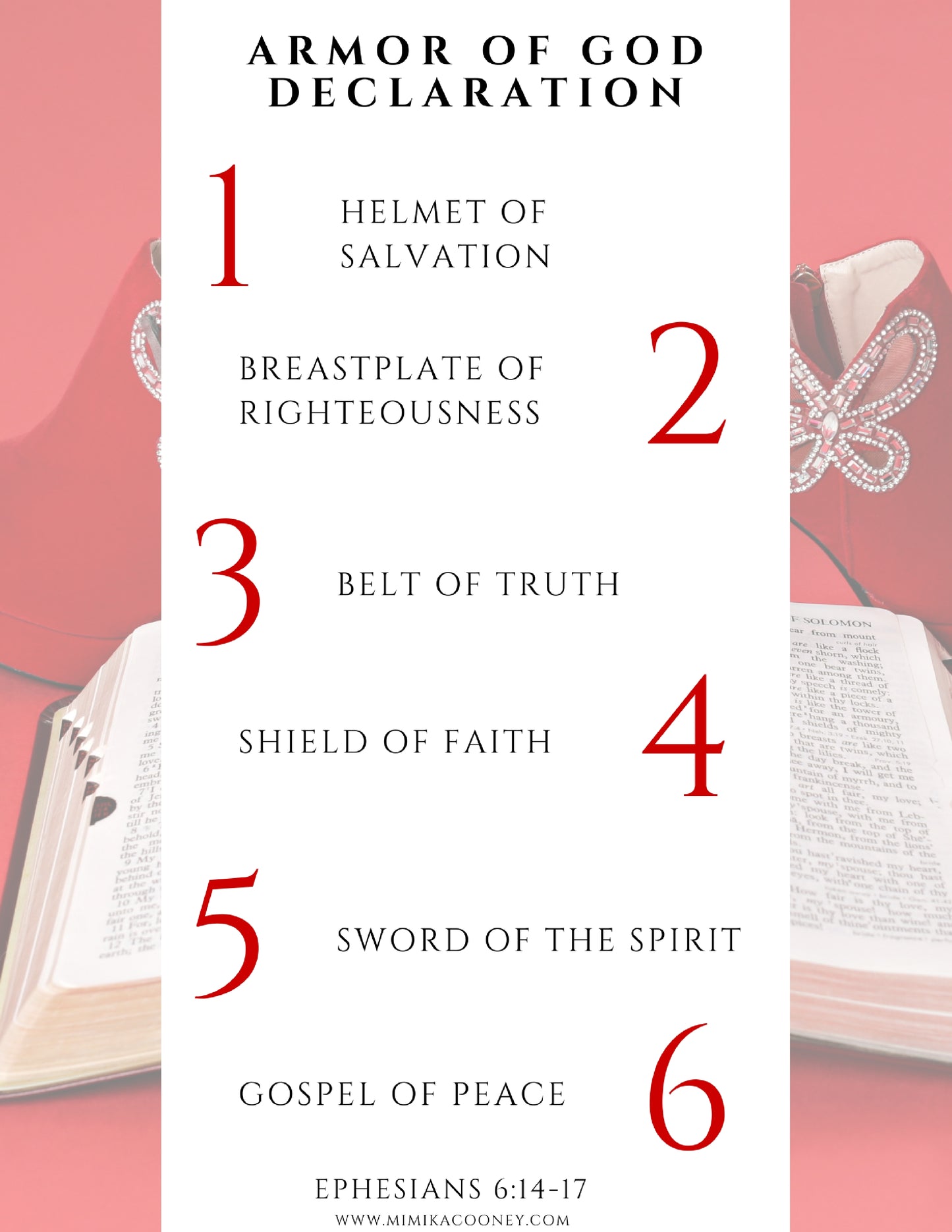 Wall Art Armor of God Declaration 6 Steps (Printable 1 page 8x10") Red Heels