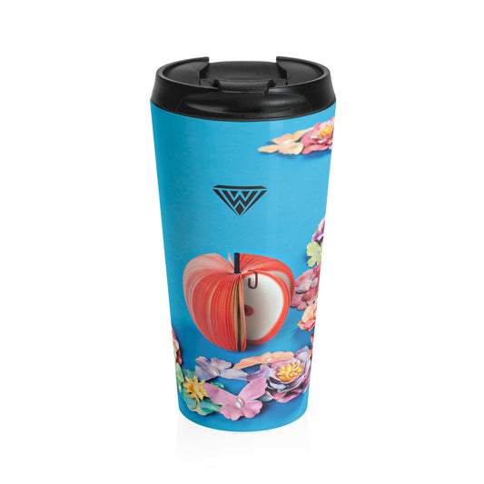 Stainless Steel Travel Mug (Blue Flowers Orange Apple)