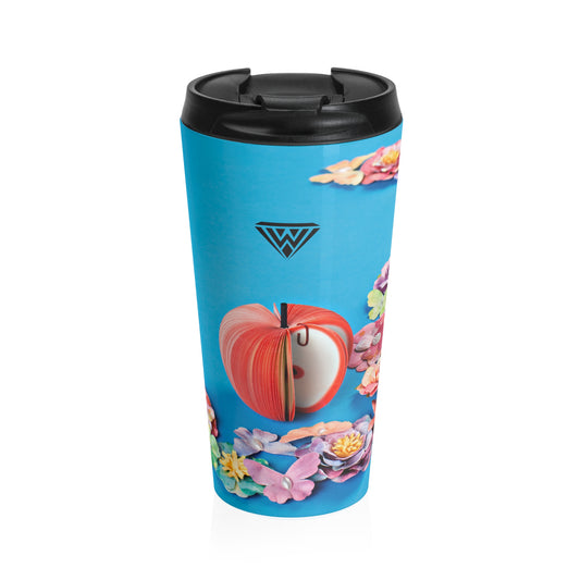 Stainless Steel Travel Mug (Blue Flowers Orange Apple)