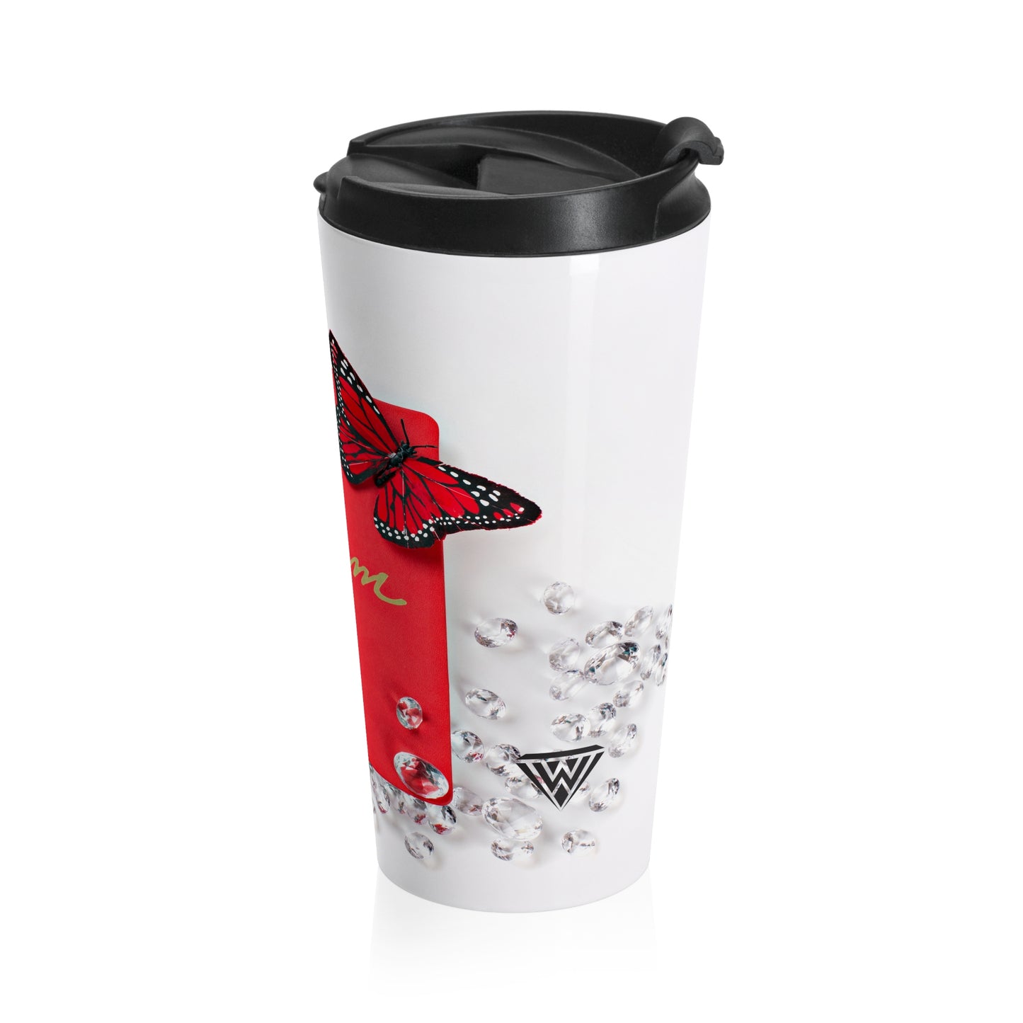 Stainless Steel Travel Mug (Diamonds Red Butterfly)