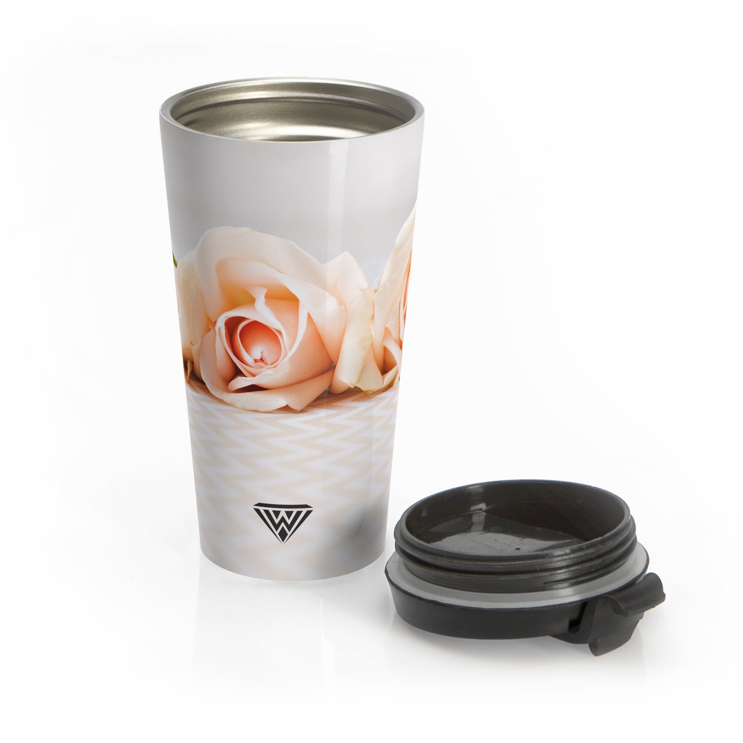 Stainless Steel Travel Mug (Cream Roses Chevron)
