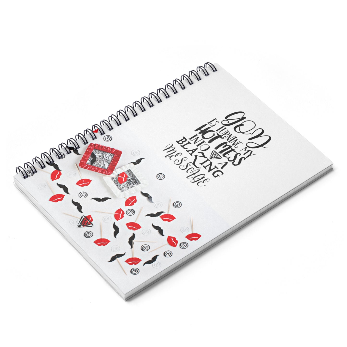 Spiral Notebook - Ruled Line (Red Black Lips Moustache)