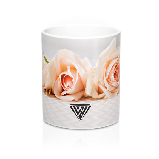 Ceramic Drinking Mug (Cream Roses Chevron)