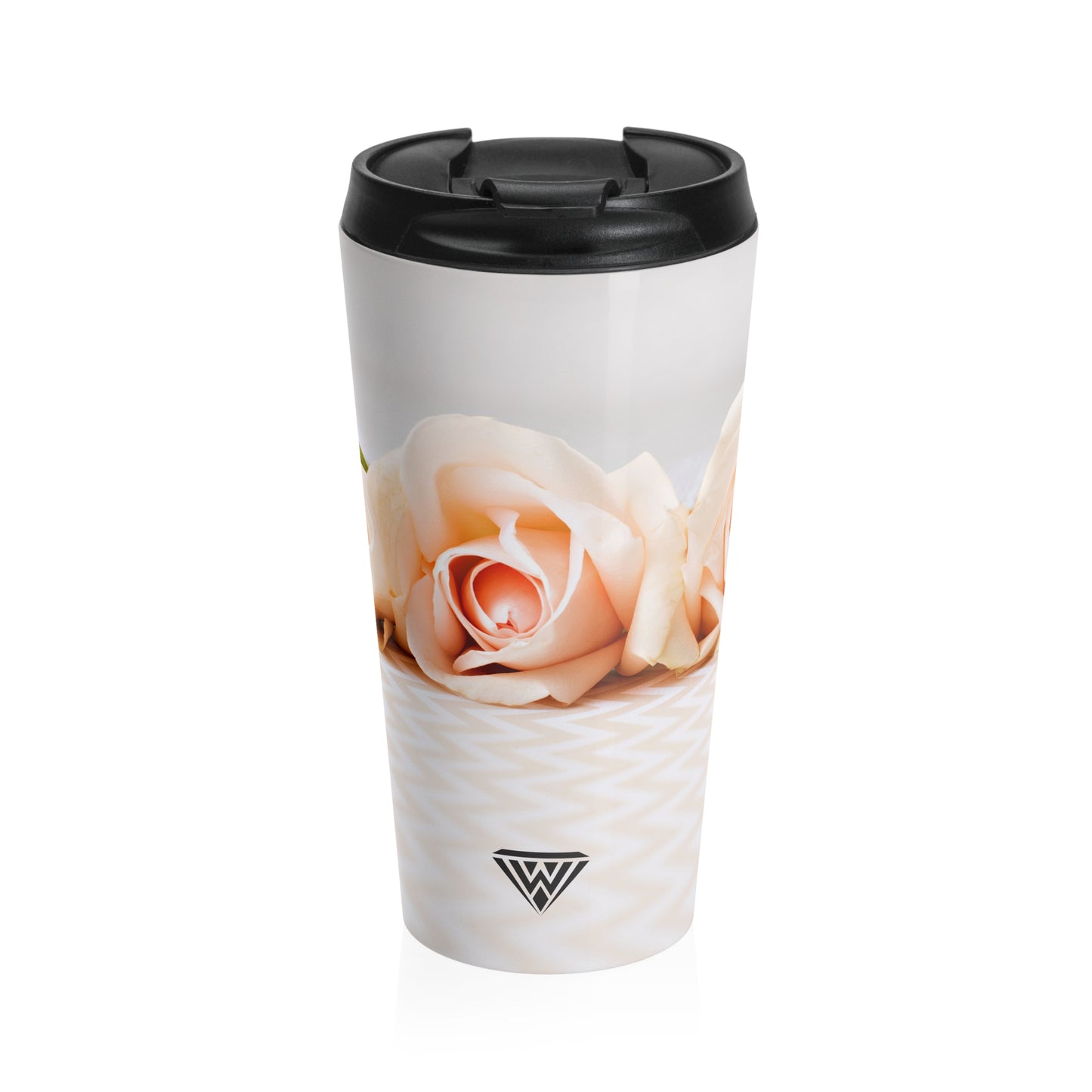Stainless Steel Travel Mug (Cream Roses Chevron)