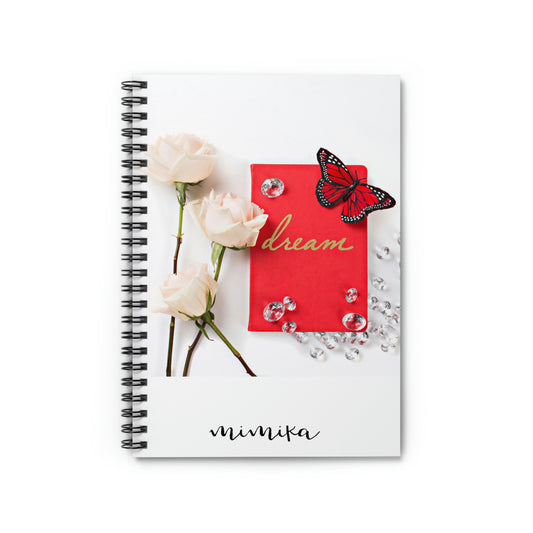 Spiral Notebook - Ruled Line (Red Butterly Diamonds Cream Roses)